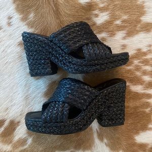 Zara Black Woven Block Heel Sandals